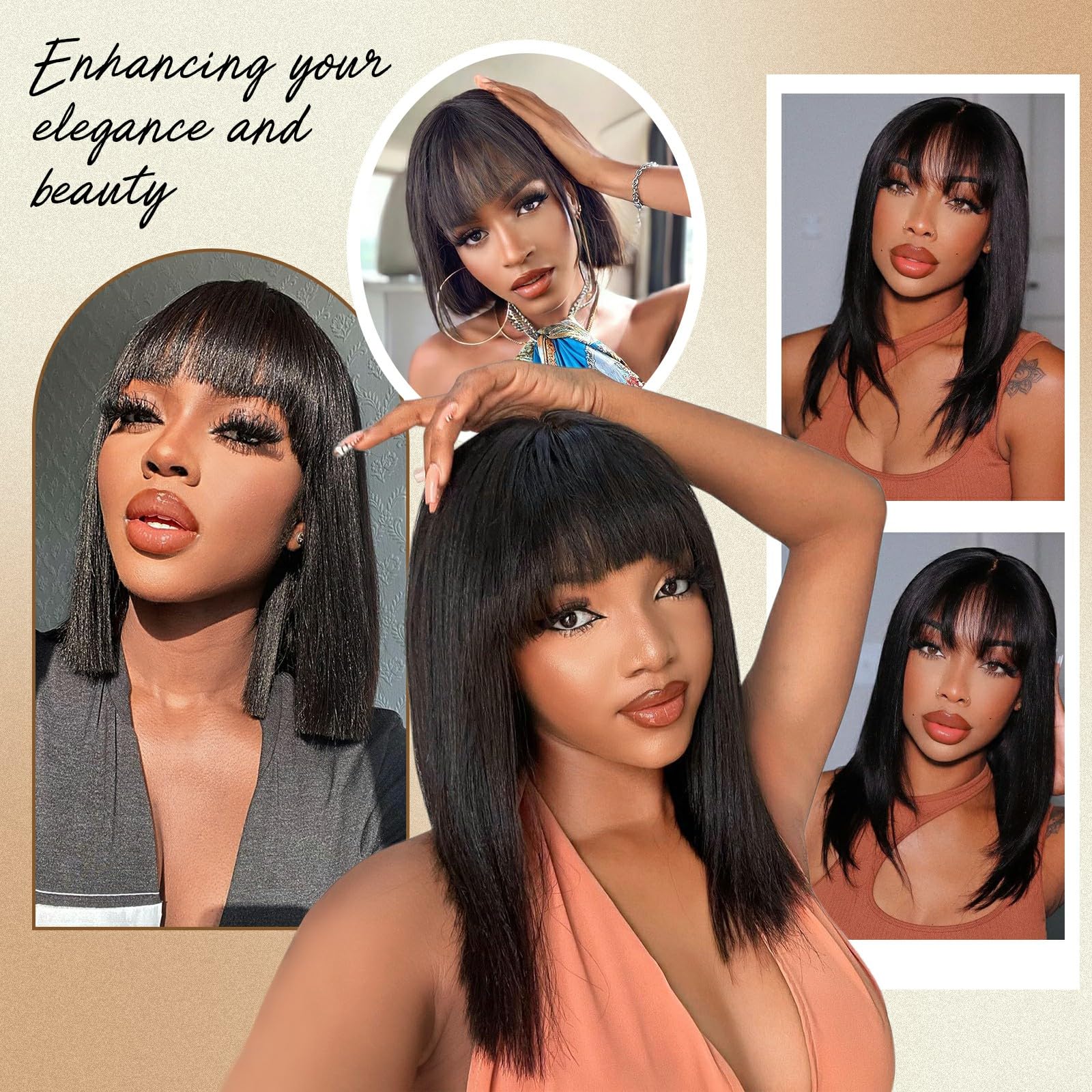 Amazon.com : Lativ Bob Wig with Bangs Human Hair 4x2 Lace 