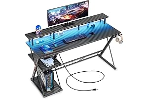SEVEN WARRIOR 50.4 Inch Carbon Fiber Gaming Desk with LED Lights and Power Outlets