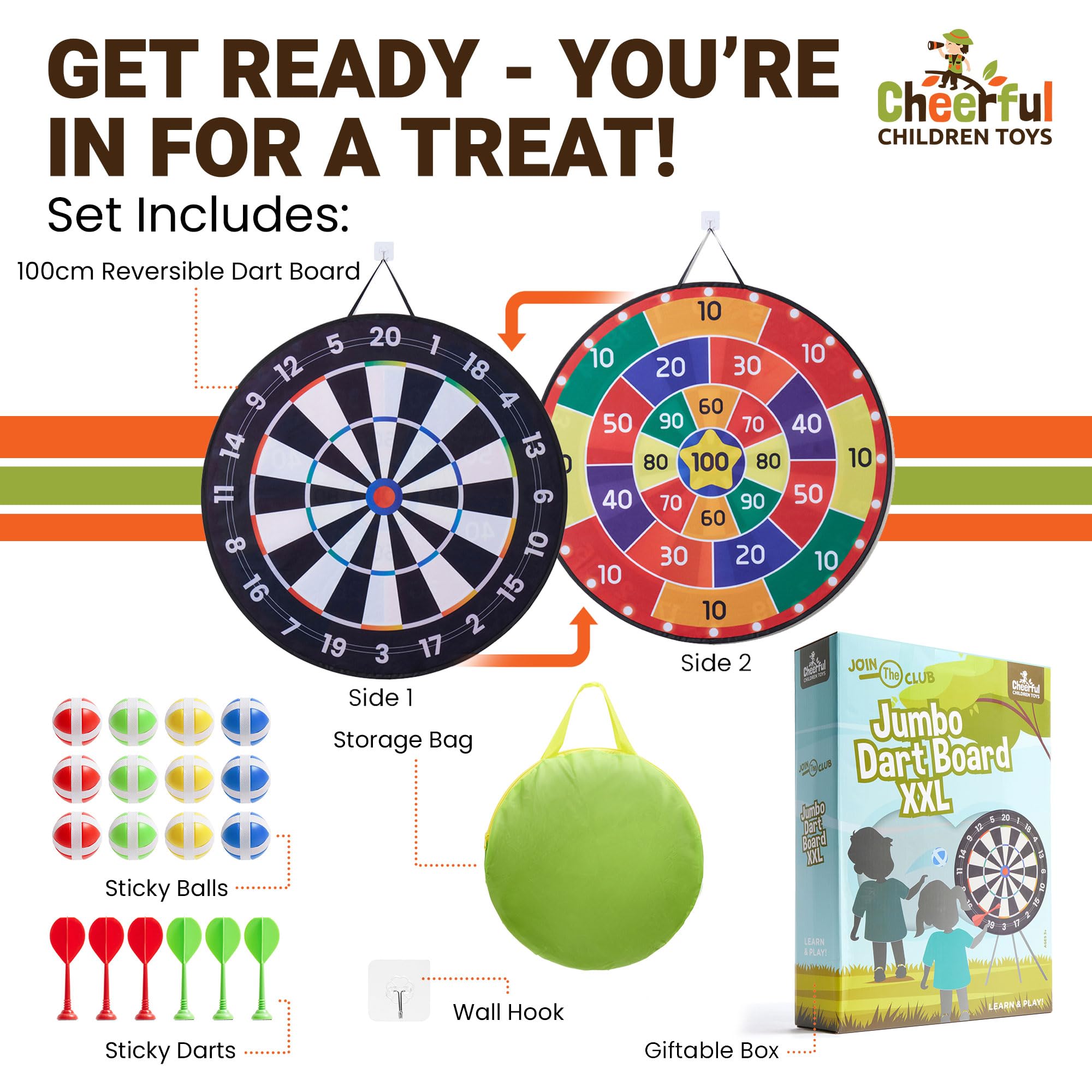 Cheerful Children Toys Jumbo Kids Dart Board Set XL or XXL, Large Dart Board with Reversible Designs - Image 3