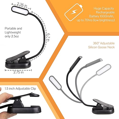 Miniatura 4 de Toys4Boys Luces de lectura ámbar para libros en la cama - Luz roja para leer en la cama - Luz de libro ámbar con clip