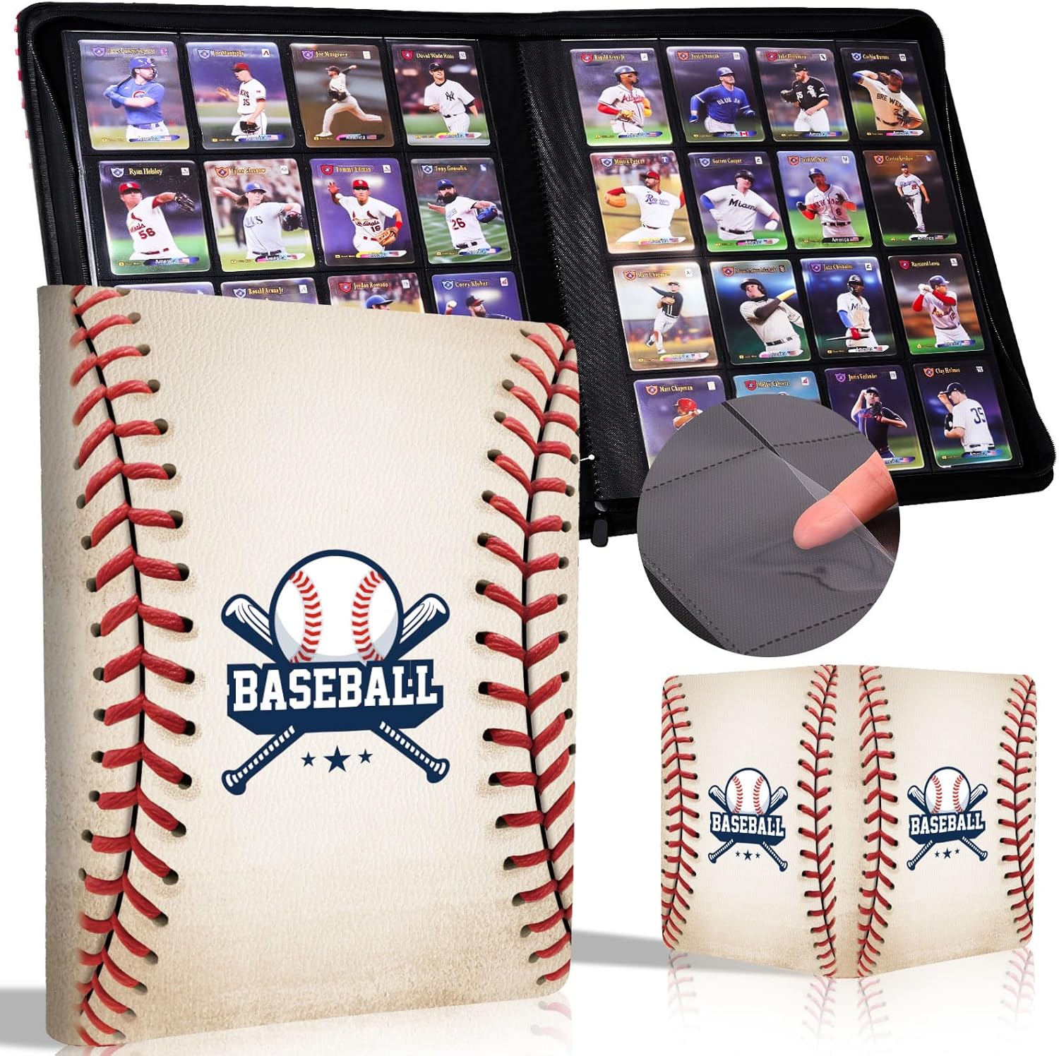 JarThenaAMCS 1024 Pockets Baseball Card Binder 16 Pocket PU Trading Card Holder Sports Cards Collection Album Folder for Game Cards Storage Display