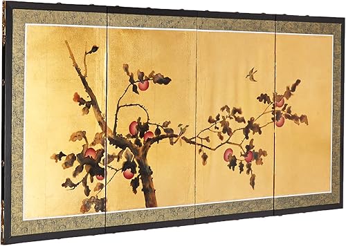 Miniatura 4 de Red Lantern 36" x 72" Plum Tree en pantalla de seda de hoja de oro