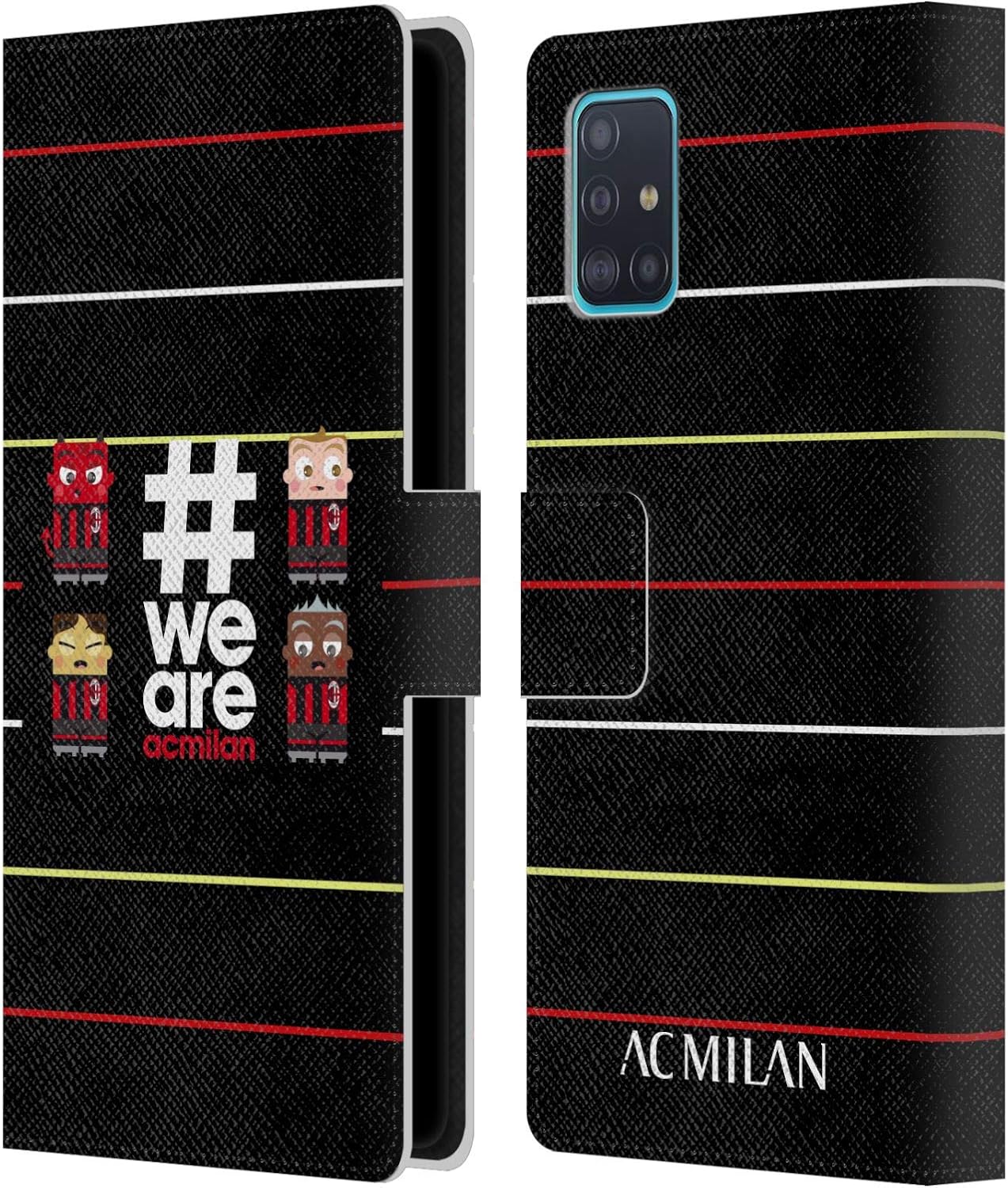 Head Case Designs Officially Licensed AC Milan Stripes 3 Crest Leather Wallet Case Compatible with Samsung Galaxy A51 (2019)