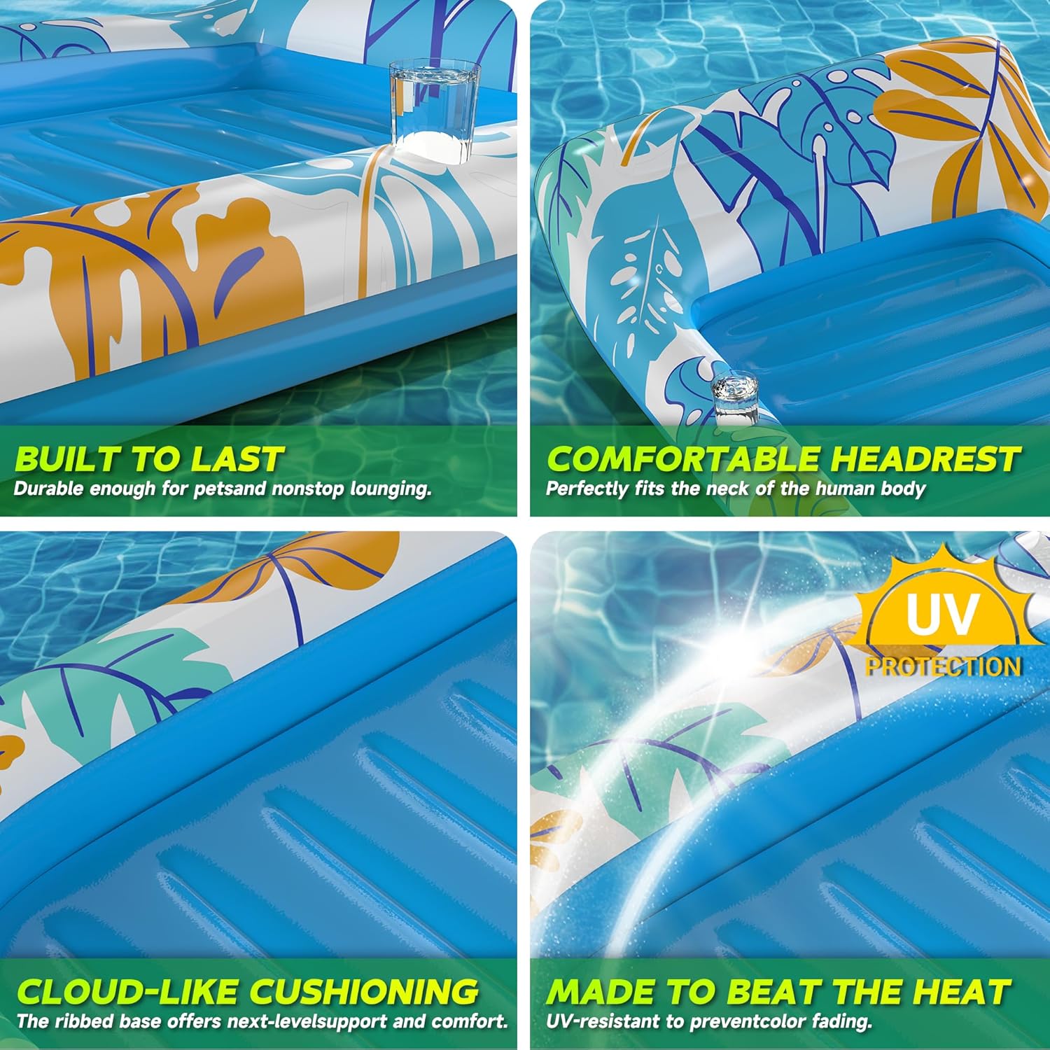 CACSPS Inflatable Pool Floats Adult, Floating Lounge Chairs with Cup Holders, Heavy Duty Blow Up Pool Floats Chair for Summer Water Fun, Beach, Lake, or Pool Party
