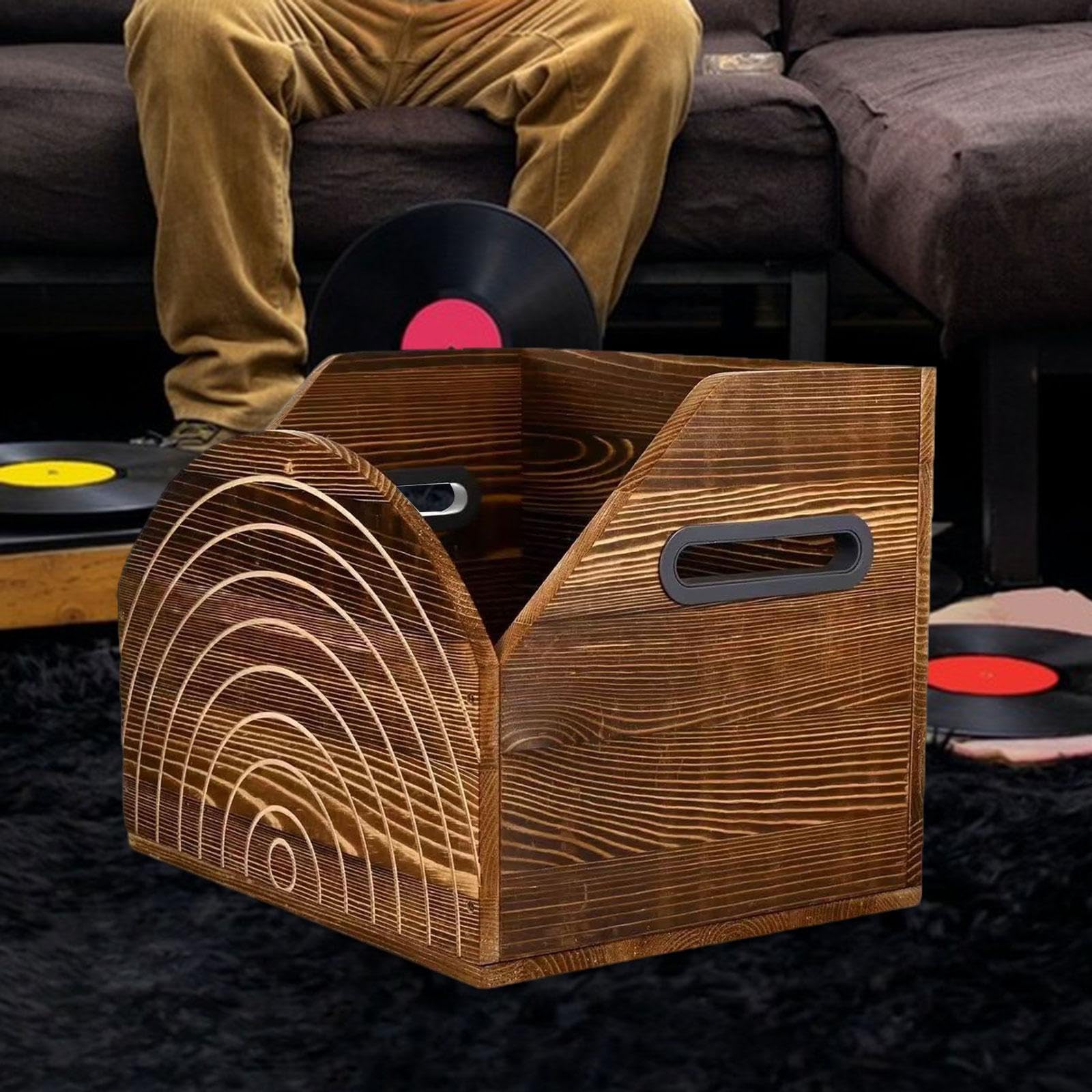 Porta Dischi in Vinile, Cubo Porta Album in Legno, Multiuso, Da Tavolo
