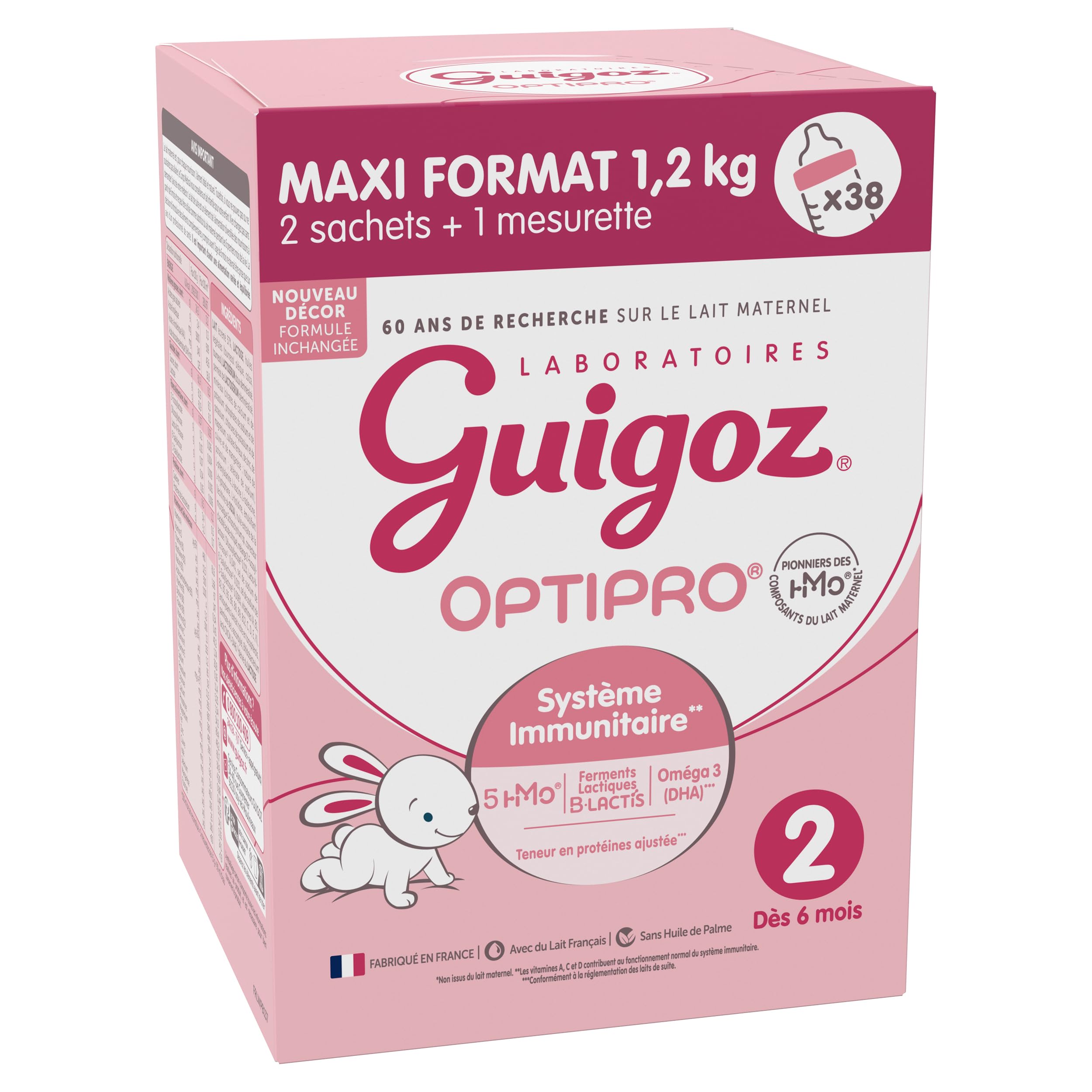 Guigoz OPTIPRO 2 Lait bébé 2ème âge en poudre de 6 à 12 mois - Bag in Box (2 sachets de 600g)