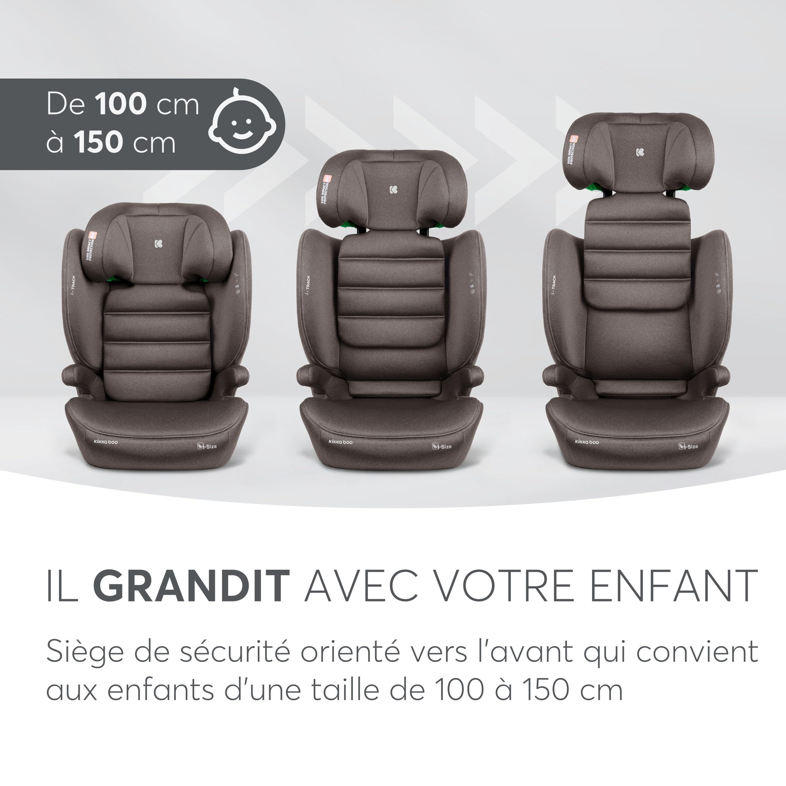 Siège auto KikkaBoo i-TRACK i-Size, 100-150 cm, siège auto groupe 2-3 ISOFIX, de 3,5 à 12 ans, de 15 à 36 kg, siège auto, Système de protection latérale SPS, appui-tête réglable en 12 positions, beige