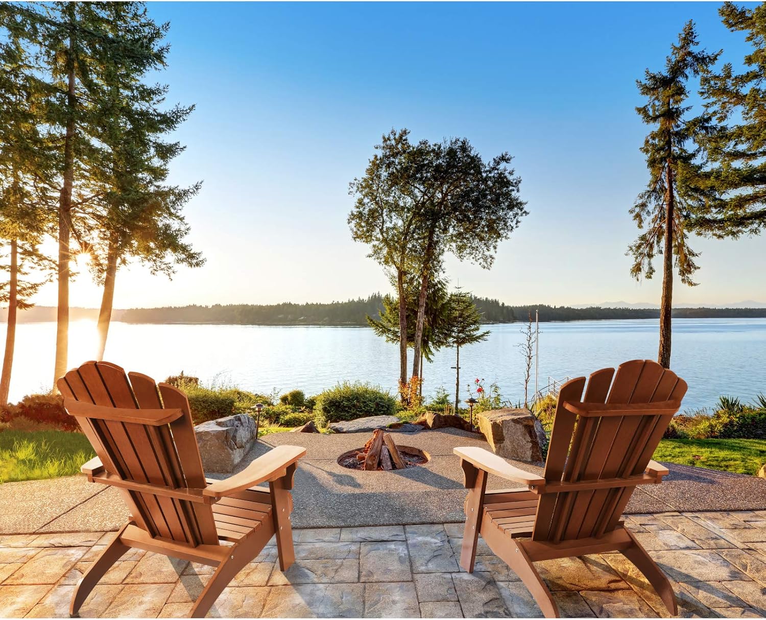 Adirondack Chair with Cup Holder, Fade-Resistant Outdoor Seating with 350lbs Duty Rating, All-Weather Plastic Patio Chair for Fire Pit & Garden, 38L 30.25W 41.5H (Brown) … : Patio, Lawn & Garden