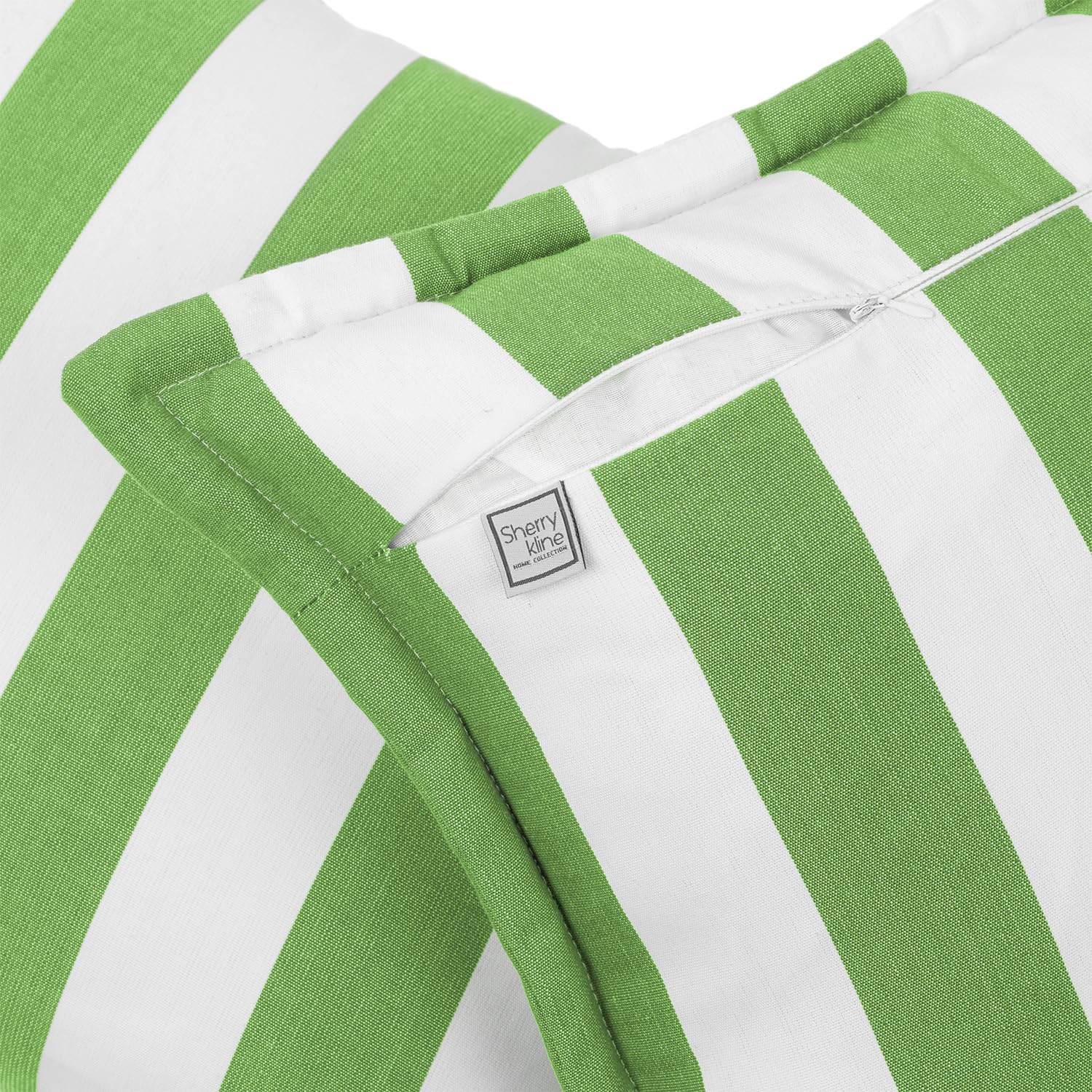 Sherry Kline Cabana Stripe Outdoor Throw Pillow Set of 2, 20x20 Inch Flanged Reversible Decorative Cushions with Zipper, Indoor Outdoor Patio Accent Pillows, Made in USA - Green/White