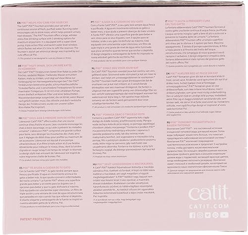 Miniatura 8 de Catit PIXI - Fuente de agua para gatos con triple filtro y opciones ergonómicas para beber, color rosa