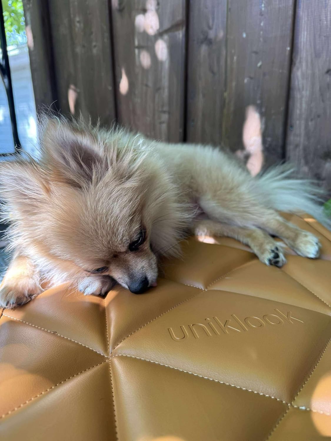 Uniklook Vegan Leather Padded Small Dog Pet Bed Mat Portable Crate Bed Crate Pad Waterproof Dogs Car Travel Mat 30"x16" (Ambré)