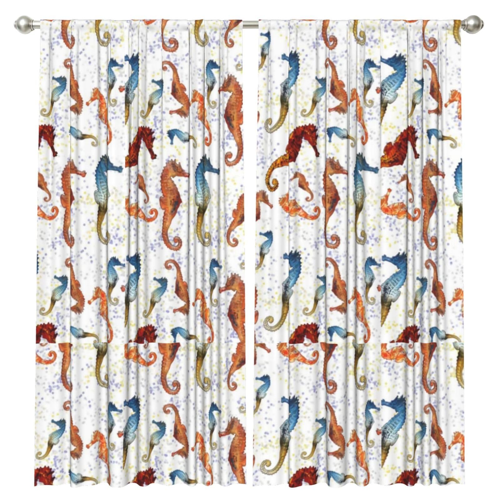 InOmak Seahorses Ballet White Animals Nautical, 2 Panels Window Curtains 52 x 84 Inch Blackout Curtains for Living Room Bedroom