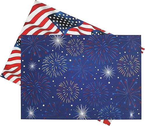 Miniatura 2 de Iconikal Tapetes desechables reversibles de papel de 2 lados, bandera patriótica americanafuegos artificiales, 14 x 10 pulgadas, 22 unidades