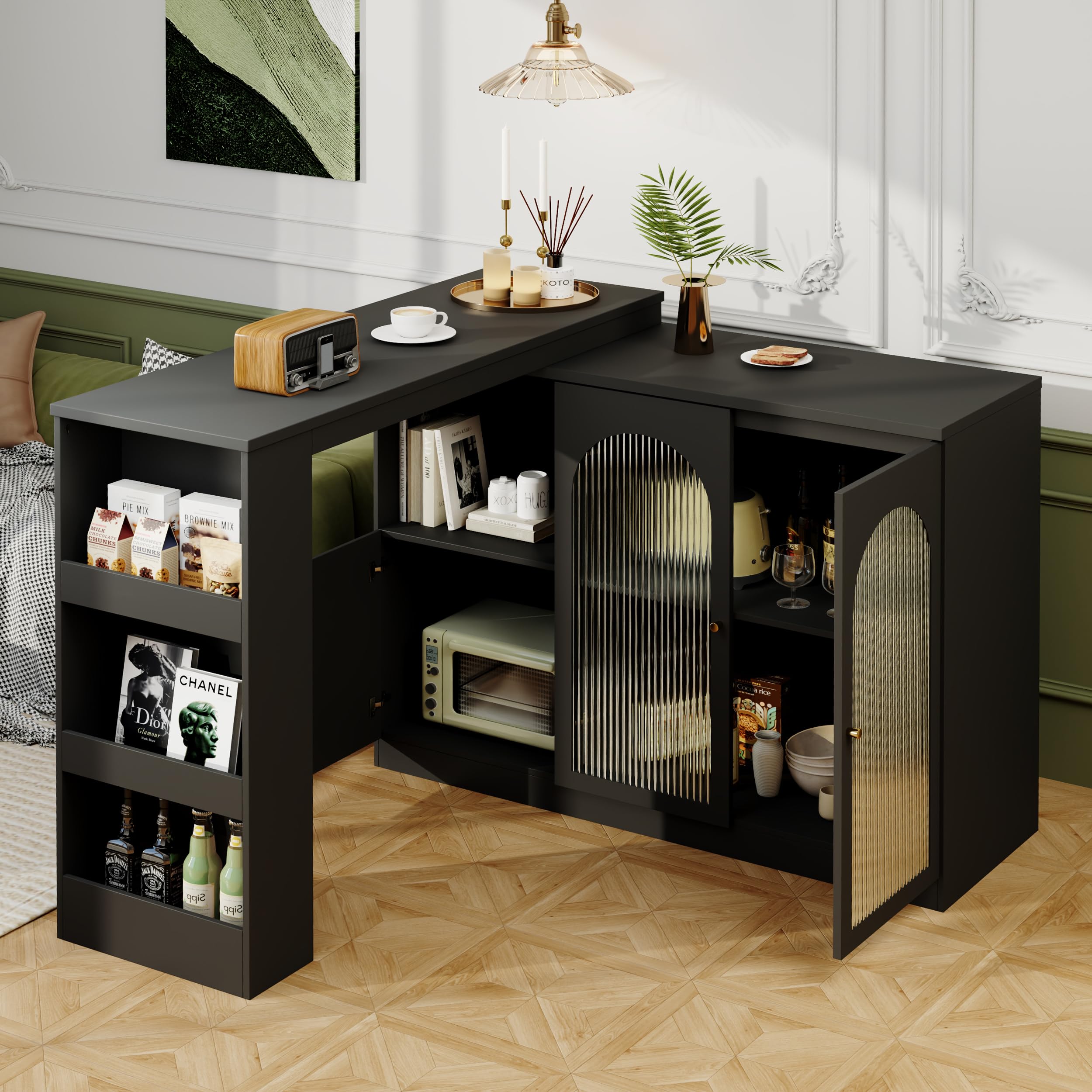Mobile da bar girevole a 360°, moderno e semplice, mobile da bar e da pranzo, multifunzione, con porta in vetro, (corpo principale 120 x 40 x 97 cm)