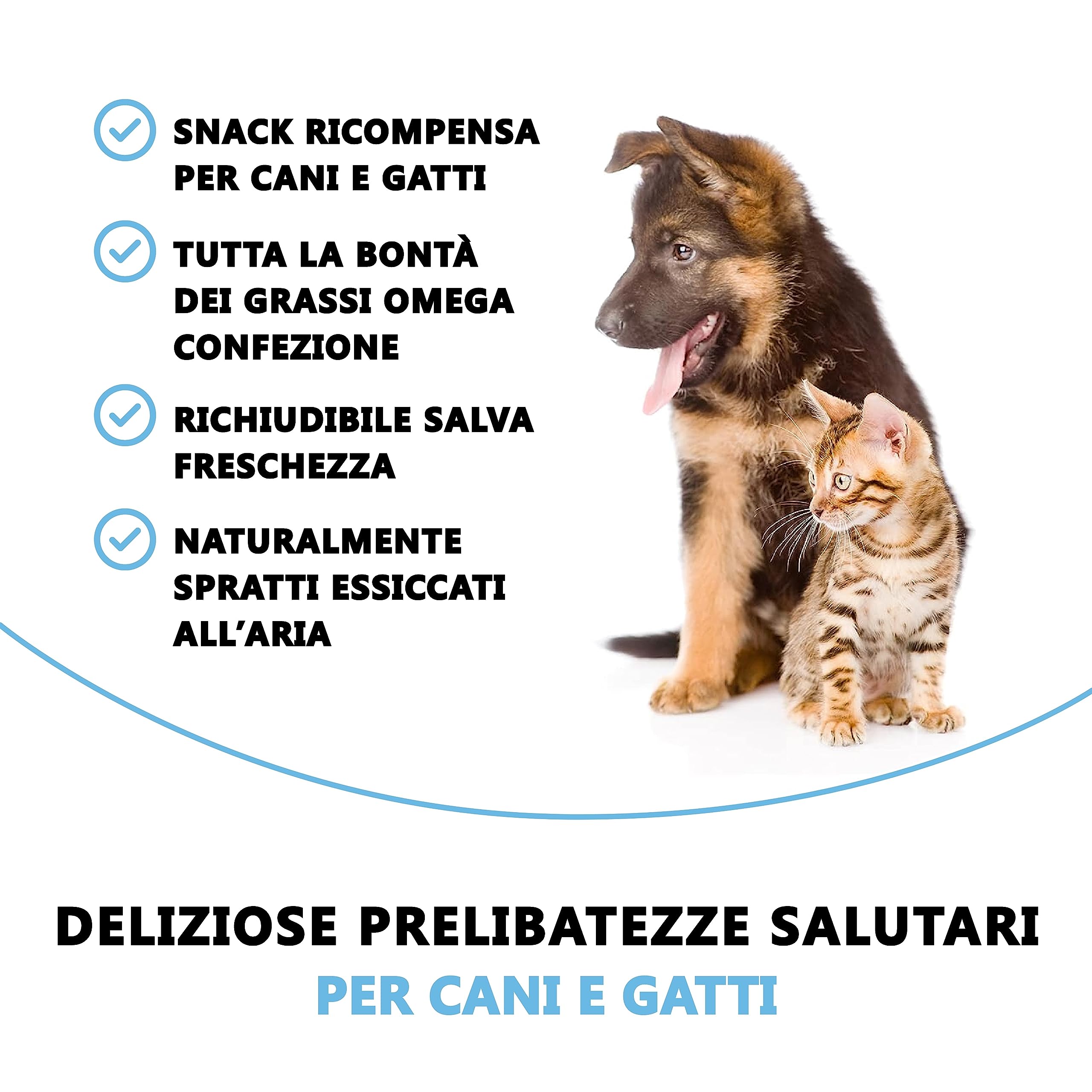Pets Purest Snack di spratti per cani e gatti - Snack di pesce essiccato 100% naturale per cani e gatti, cuccioli e anziani - Cibo crudo ipoallergenico per animali senza glutine, cereali e lattosio