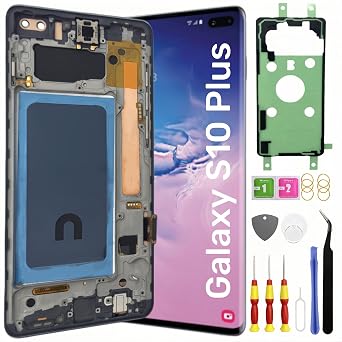 for Samsung Galaxy S10 Plus LCD Display Screen Assembly Replacement for Samsung Galaxy S10Plus LCD Touch Digitizer Screen with Frame S10+ 6.4" G975U G975FD G975A without fingerprint Green