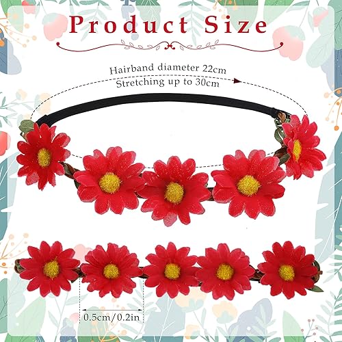 Miniatura 2 de Sibba 5 diademas de flores de margarita, guirnalda floral, corona, corona para el cabello, diadema bohemia para niñas, mujeres, diadema de hada,