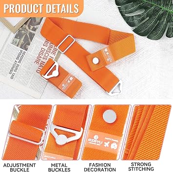 ele ELEOPTION Travel Belt for Luggage, Adjustable Travel Luggage Belt Strap for Suitcase Add a Bag, Luggage Bungee Strap for Carry On Bag, 2-in-1 Travel Straps for Luggage Accessories(Orange)