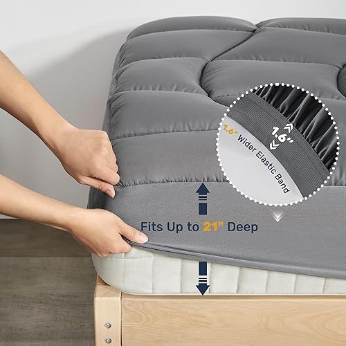 Miniatura 6 de Protector de colchón tamaño King impermeable, acolchado ergonómico, ajustable, de 5 capas, sin ruido, lavable, con bolsillo de 8 a 21 pulgadas de