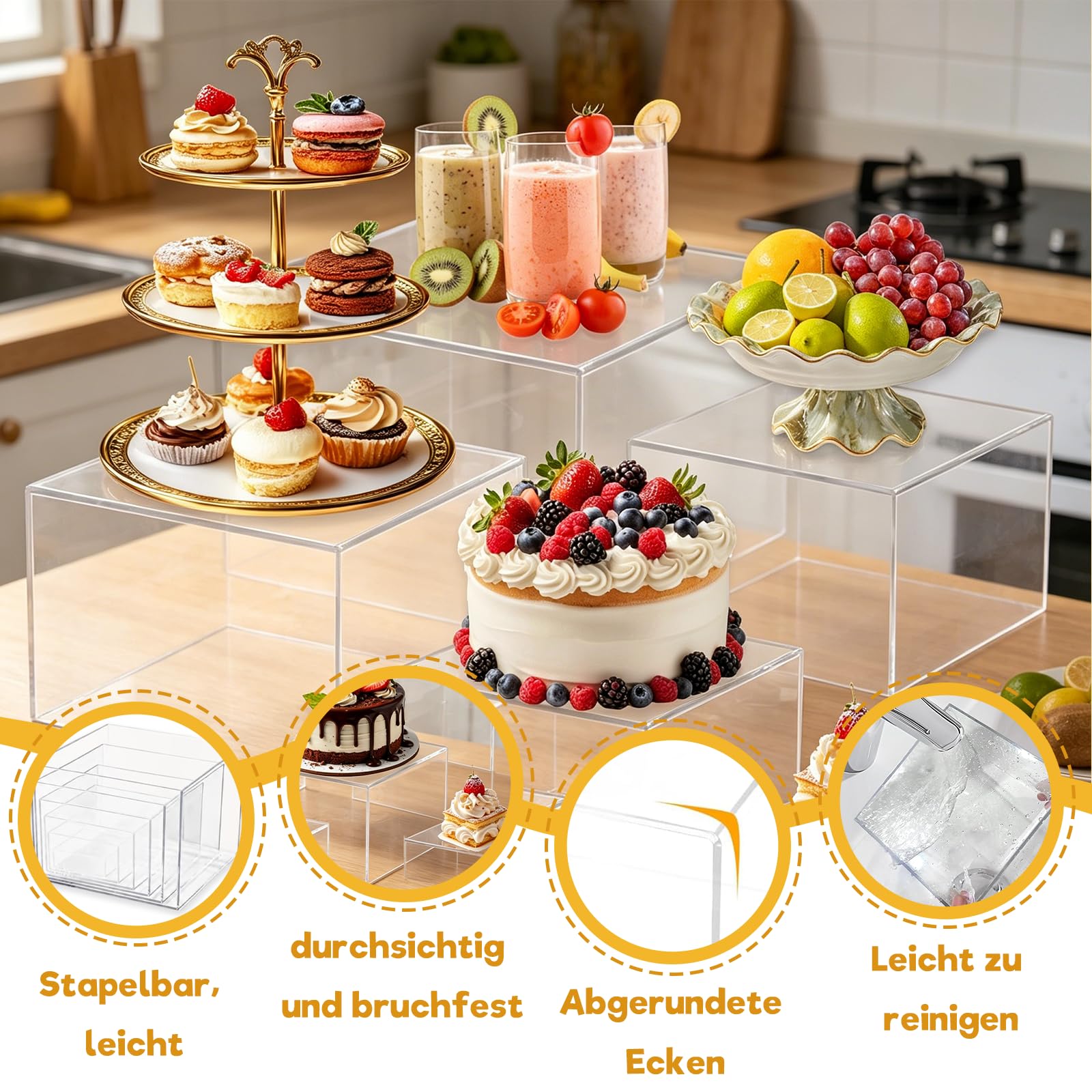 6er-Set Buffetständer aus Acryl, durchsichtige Ausstellungsständer mit hohlem Sockel, 6 verschiedene Größen, Buffet-Accessoires für Speisen, Desserts, Schmuckfiguren, für Weihnachtsfeiern