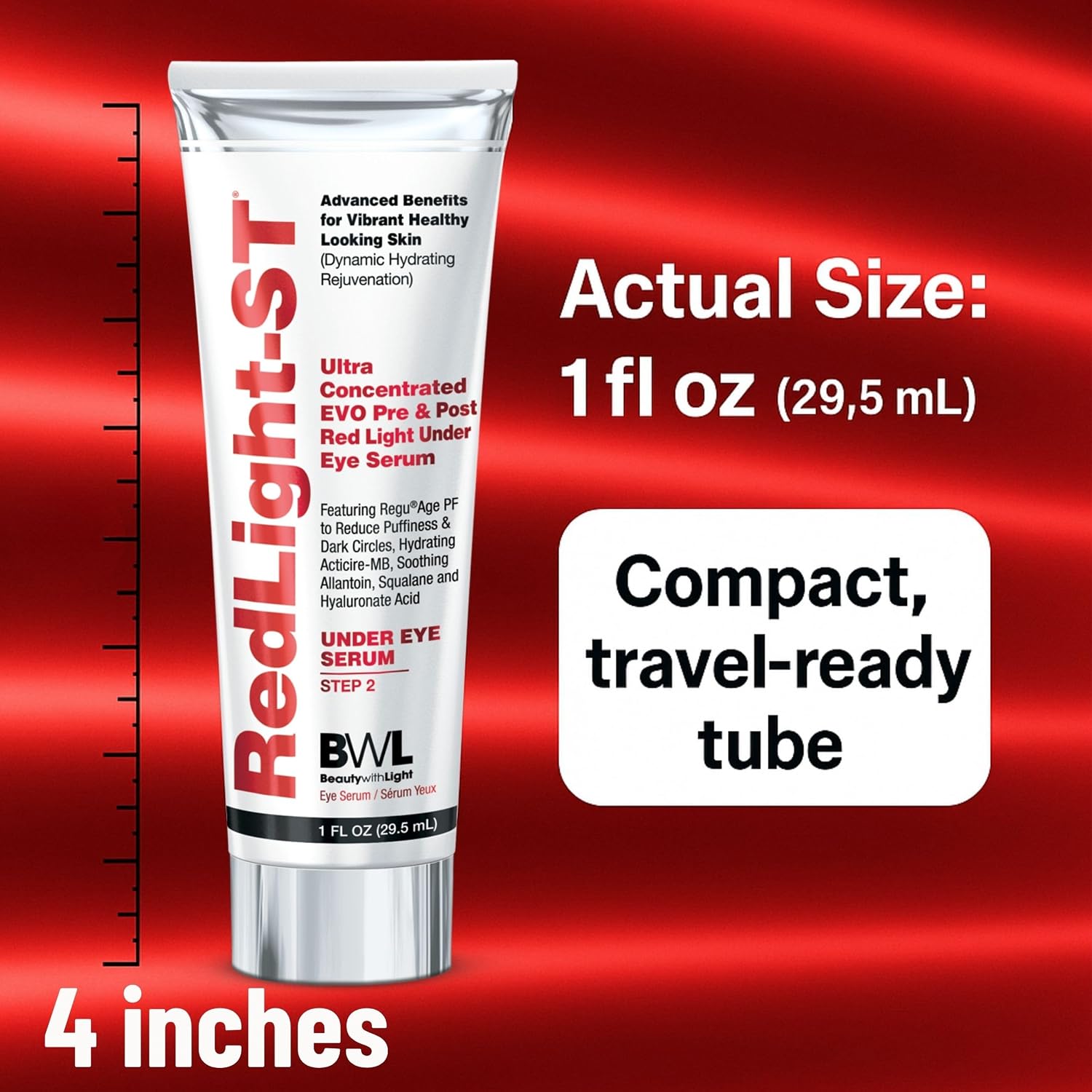 RedLight ST Under Eye Serum 1 fl oz – Ultra Concentrated Hydrating Formula with Hyaluronic Acid, Squalane, and Peptides for Puffiness and Dark Circles