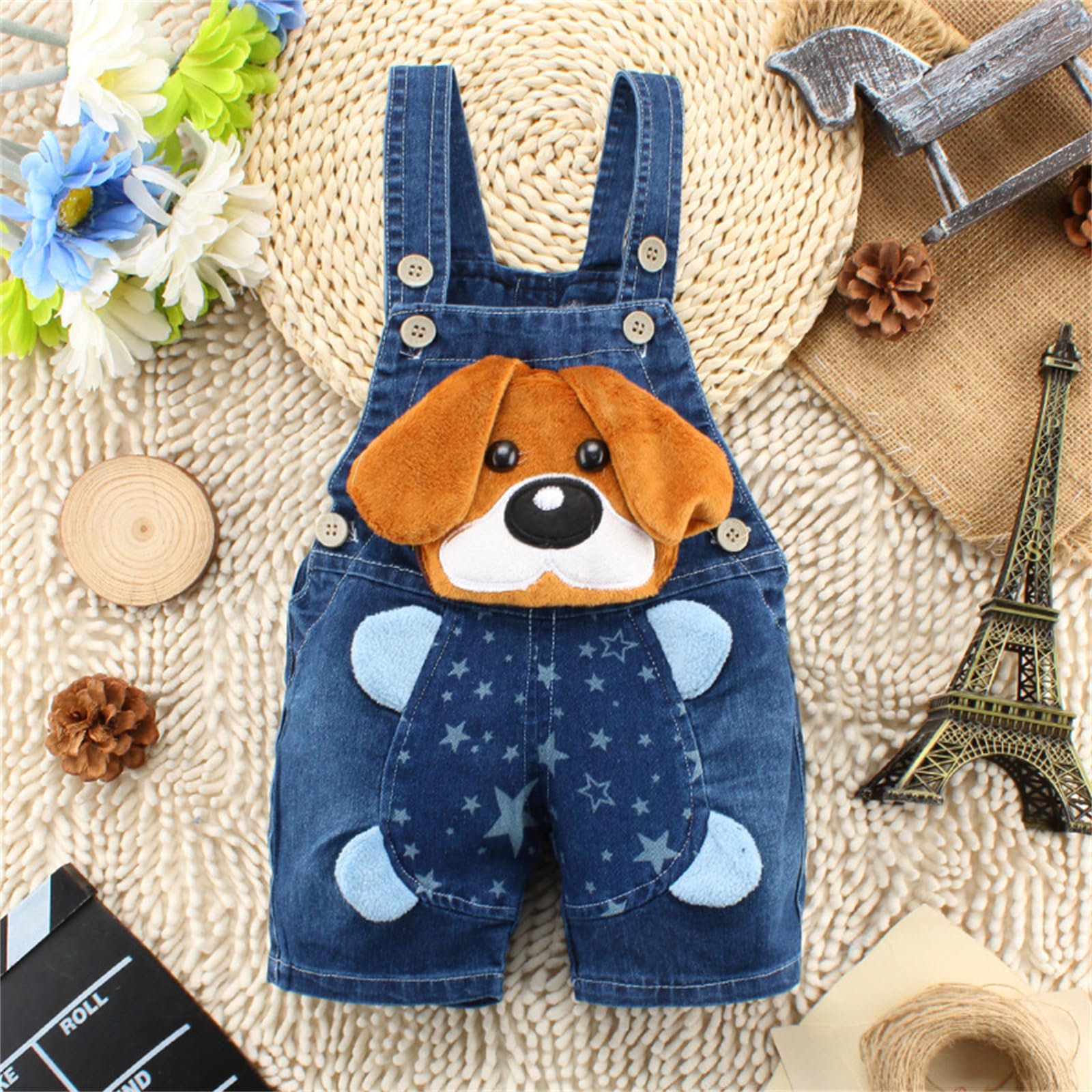 HYYSXBW Cute Baby Summer Jean Overalls Toddler Cartoon 3D Animal Denim Shortalls