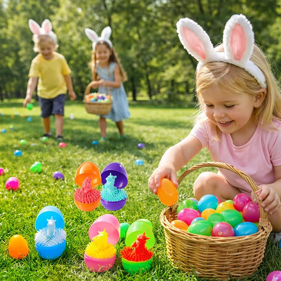 Yunfan 24 Pack Prefilled Easter Eggs with Dinosaur Stretchy Strings Fidget Toys Stress Reliever Sensory Squeeze Toys for Easter Basket Stuffers Egg Hunt Party Favors Birthday Gifts - image 4