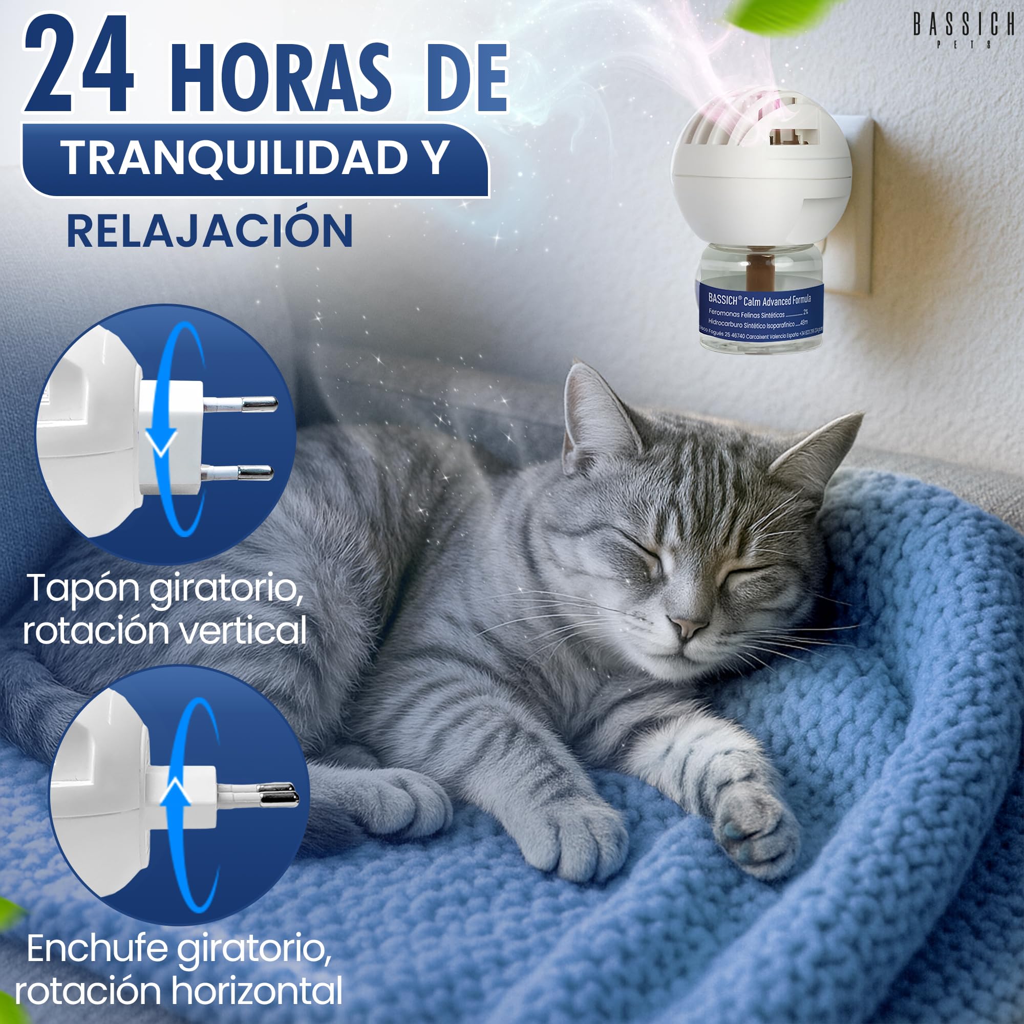 Calm Feromonas para Gatos con Difusor Enchufable – Calmante para Gatos Que Ayuda a Reducir Estrés, Ansiedad y Marcaje en el Hogar – Ambiente Relajado para Gatos Nerviosos
