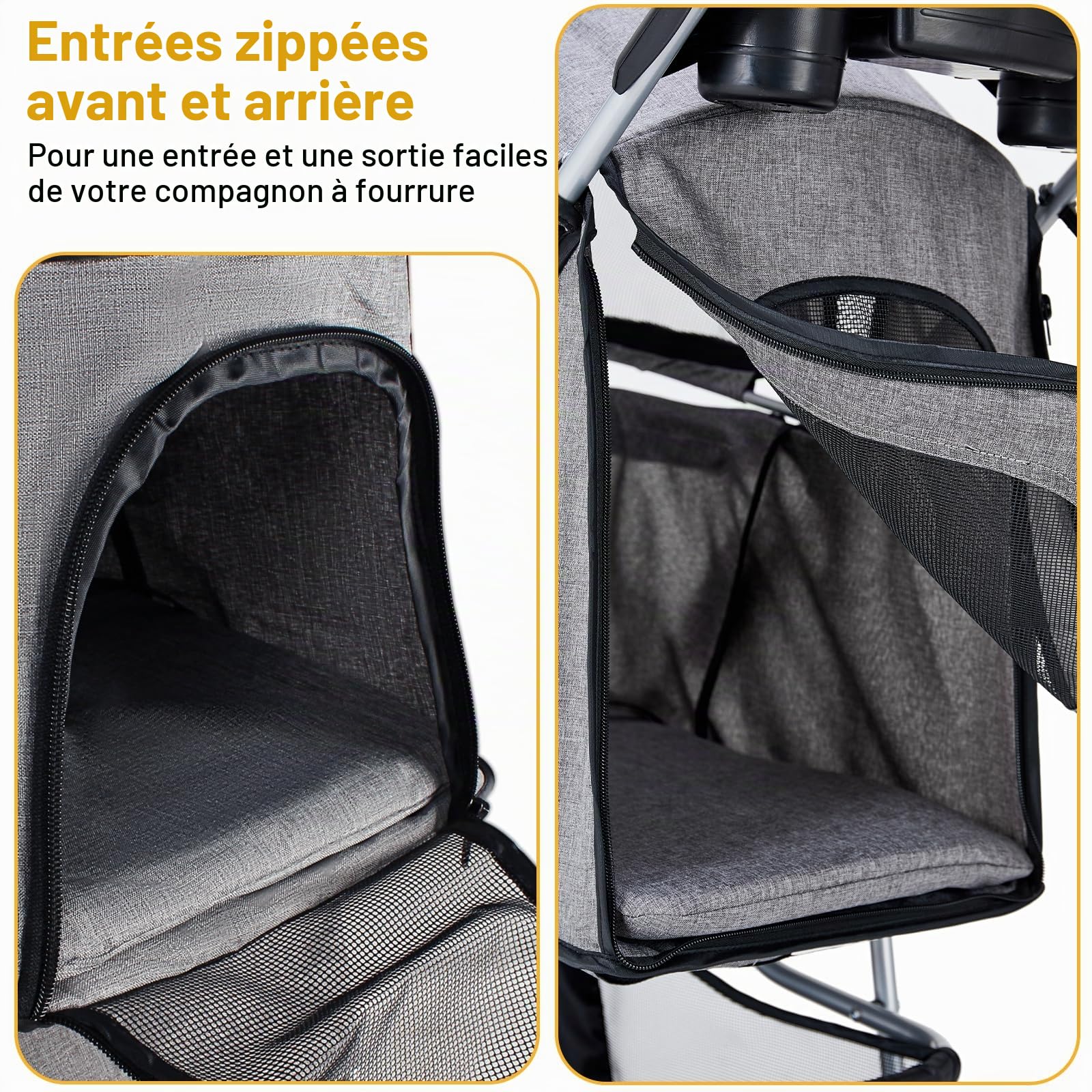 Poussette Chien Chat Animaux 15kg Pliable Une Main, Tissu Oxford 600D, Frein Sécurisé, 3 Roues Buggy Tout Terrain avec Panier, Grise