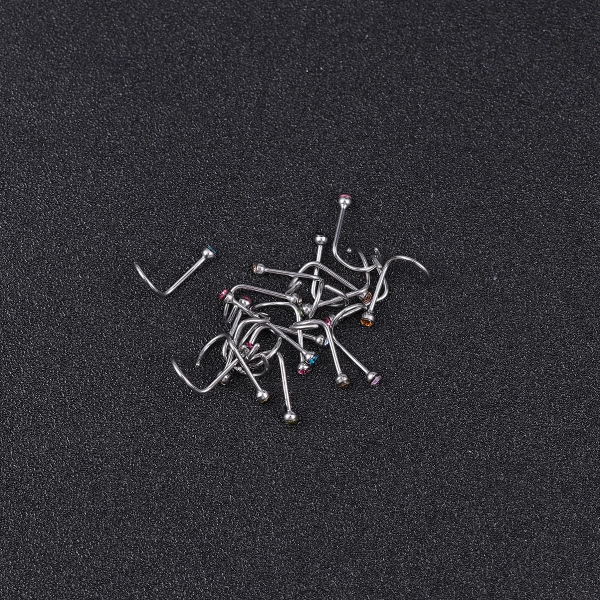 UKCOCO Rhinestone Crystal Nose Screw Studs 20pcs Titanium Steel Jewelry