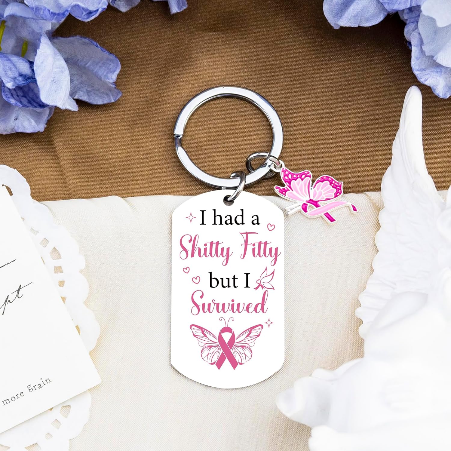 Breast Cancer Survivor Gifts for Woman Positive Pink Ribbon Butterfly Keychains Breast Cancer Awareness Gifts for Women Friend Family Motivational Cancer Comfort Gift Cancer Jewelry Keyring - Image 5
