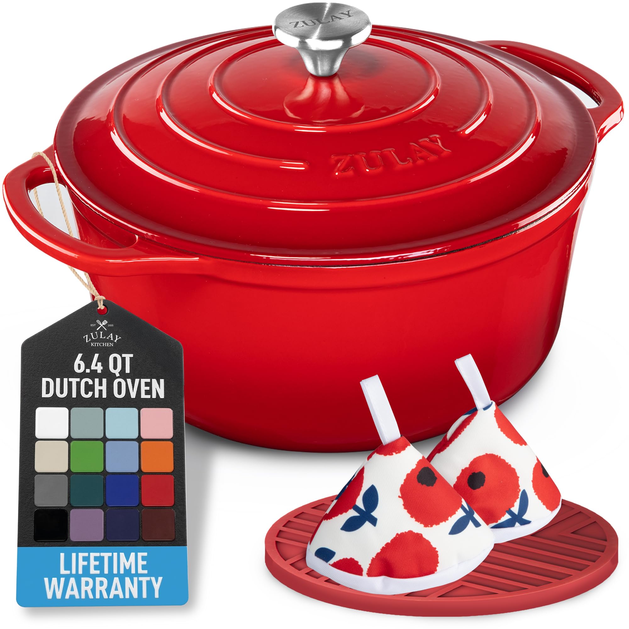 Zulay Kitchen 6.4QT Enameled Cast Iron Dutch Oven Pot in Ablaze Red