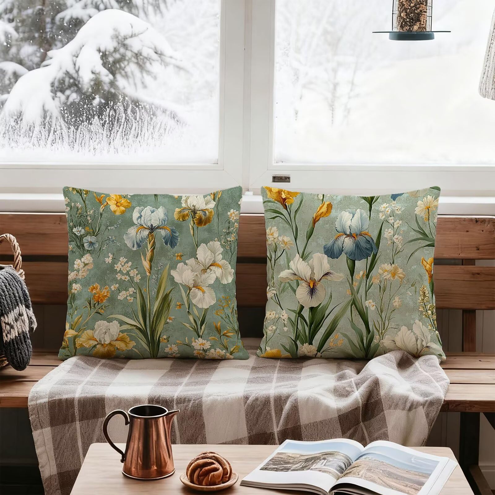 Verde Salvia Funda Almohada 60x60 Flor Funda Cojin 60x60 Cojines Sofa Lino Fundas Almohadas Cuadrada Fundas Cojines Juego 4 Protector Almohada Cervicales y Cuello, para Jardin Dormitorio E - 525