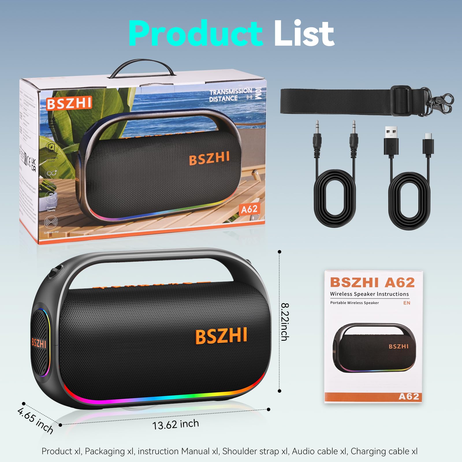 Altoparlante Bluetooth da 80 W (picco da 120 W), altoparlanti Bluetooth portatili IPX6 impermeabili, TWS wireless per esterni, feste, viaggi e campeggio in spiaggia con luce, BT5.0, scheda USB/TF, AUX