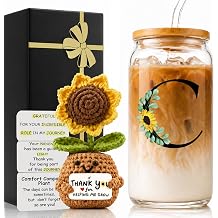 2 in 1 Personalized Glass Drinking Cup and Sunflower Doll for Women Men Manager Supervisor National Boss Day Lady Birthday Appreciation Cool Farewell Leaving Christmas Holiday Gifts Funny Unique C