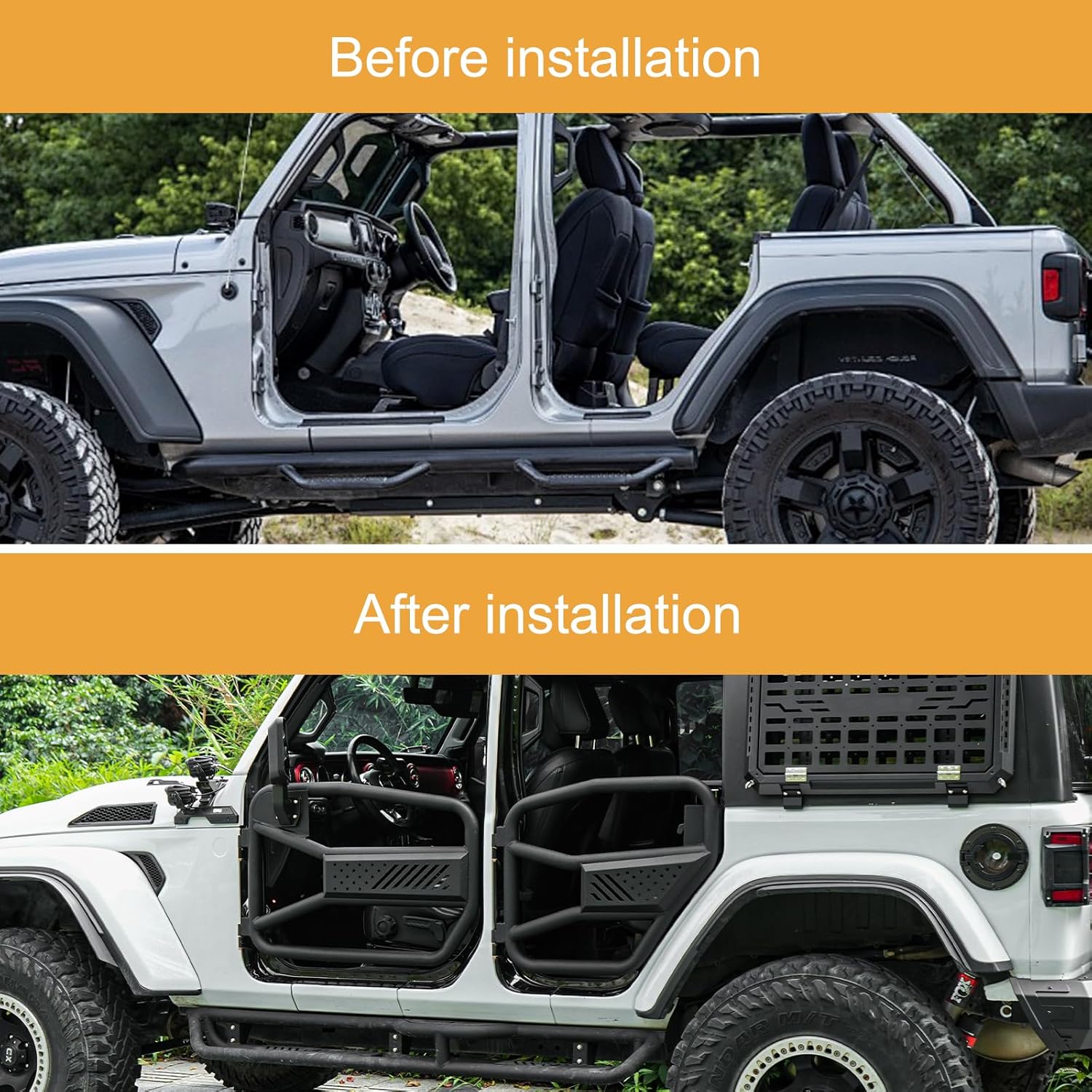 Tube Doors with Side View Mirror for 2018-2025 Jeep Wrangler JL JLU & Gladiator JT 4 Doors Tubular Half Doors Off Road Summer Trail Adventure