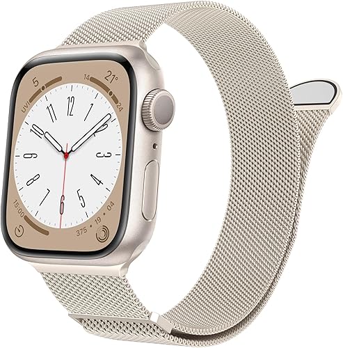 Marge Plus Correa de malla de acero inoxidable cierre magnético para Apple Watch 7/6/5/4/3/2/1/SE de 1.5"/1.58"/1.61"/1.65"/1.73"/1.77" para A---Luz