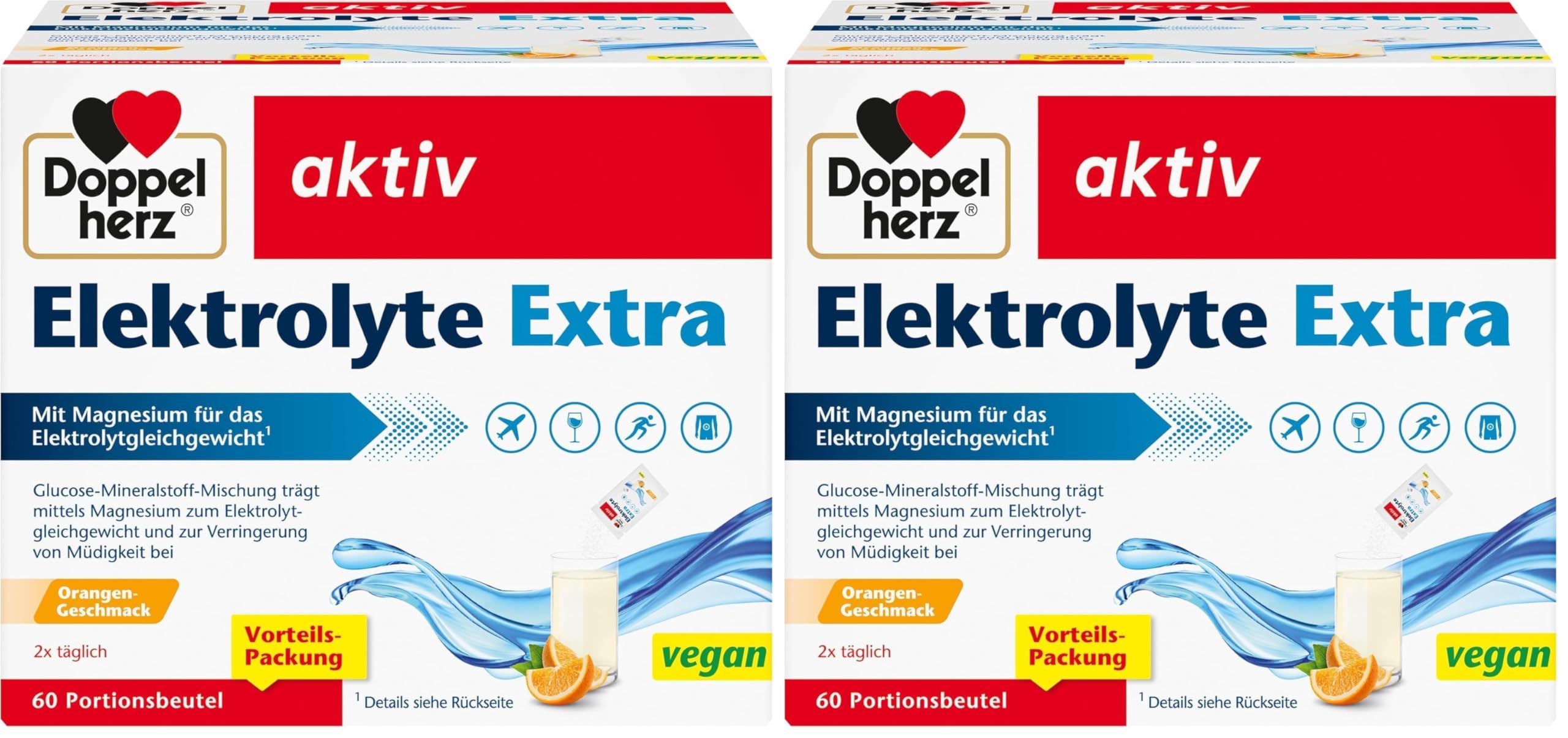 Doppelherz Elektrolyte Extra - Mit Magnesium für das Elektrolytgleichgewicht - VEGAN - 60 Portionsbeutel (Packung mit 2)