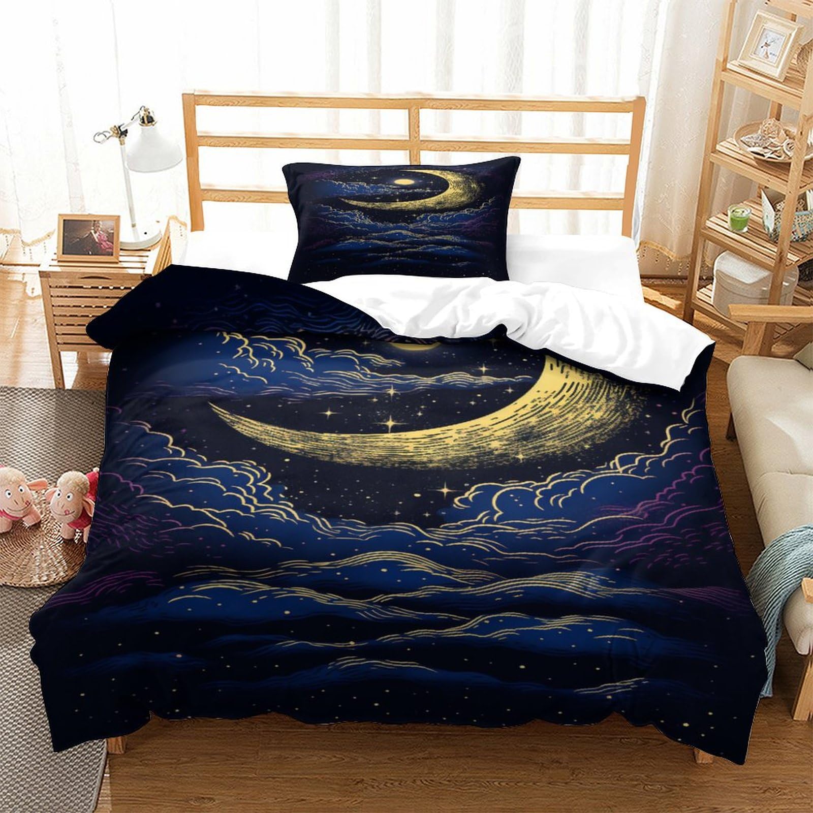 P1S9U7W5Y Starry Sky 3D Printed Moon Duvet Cover Set 3pcs Microfiber Night Bedding Set Single