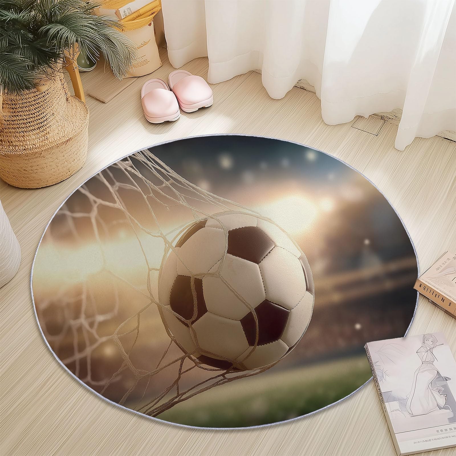 Tapis de couloir football antidérapant et tapis rond blanc de 120cm