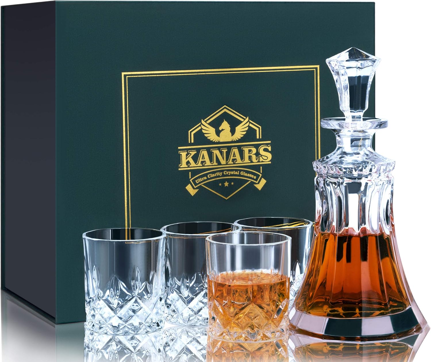 KANARS Whisky Decanter and Glasses Set, NoLead Crystal 550 ml Decanter
