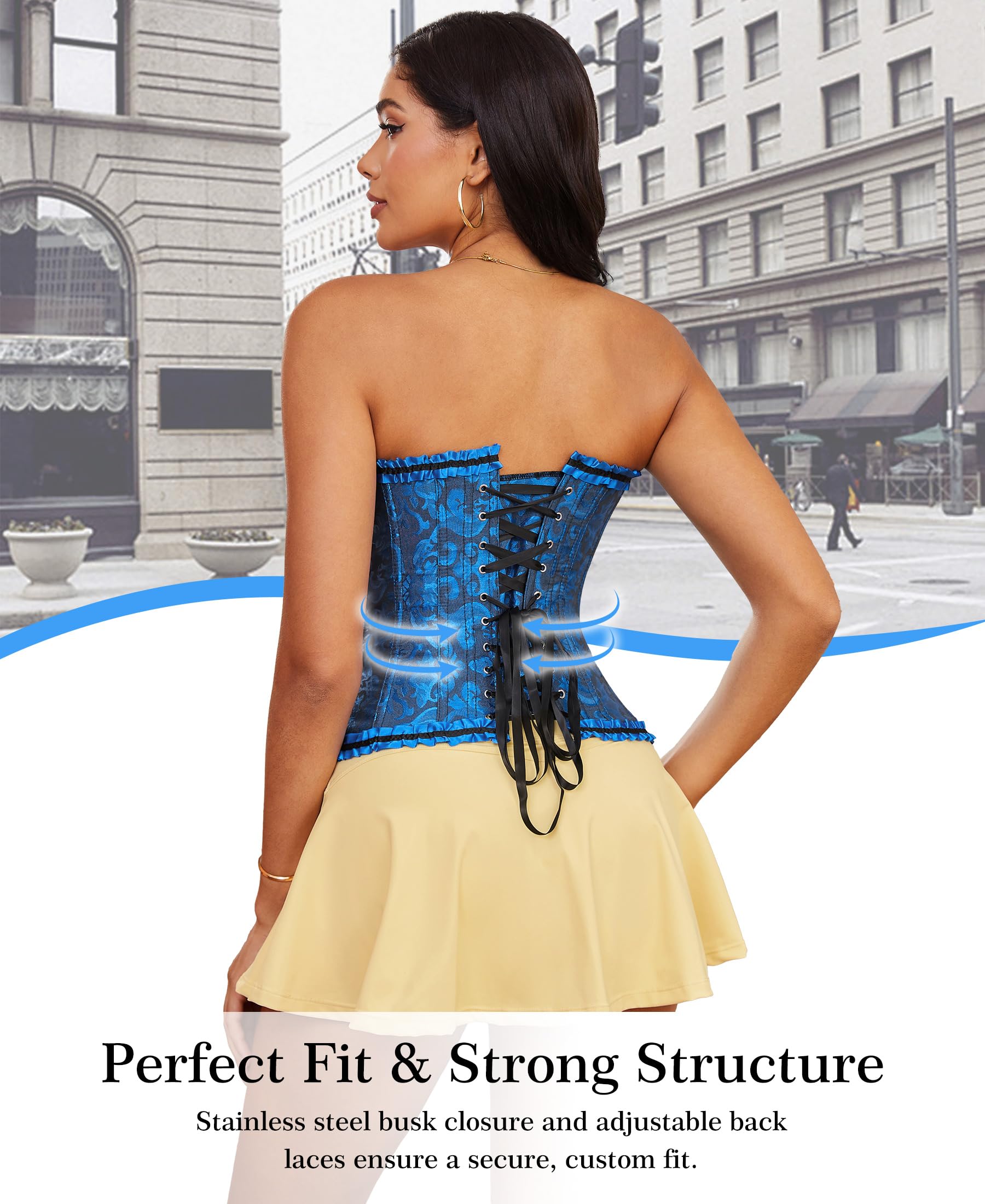 Bustier Corsé Top para Mujer - Corset Overbust Encaje Cintura Cincher Shapewear Lencería