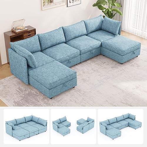 Sofá modular de 6 plazas de gran tamaño con fundas extraíbles y almacenamiento, convertible en forma de U, forma de L y seccional, modernos sofás