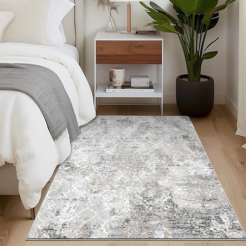 Ruggnovea Alfombra lavable de 3 x 5 pies para dormitorio, lavandería, antideslizante, decoración de interiores, tapete suave y estético con rayas