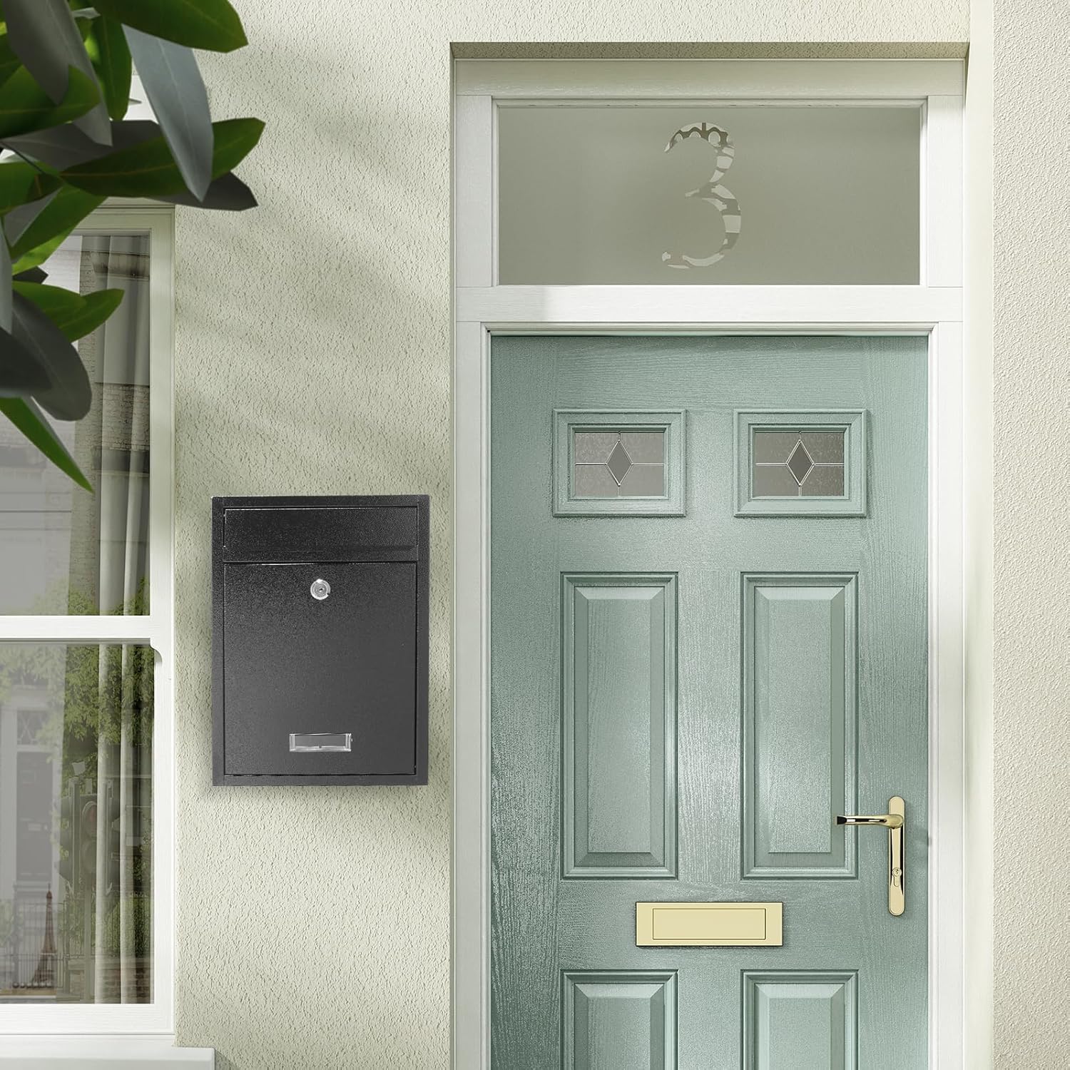 Locking Steel Mailbox, Wall Mounted - Post Office Box, Extra Large Space Secure, Comes with 2 Keys 3 Sets 0-9 Numbers - Dimensions 10.3" L x 3.35" W x 13.8" H, Black
