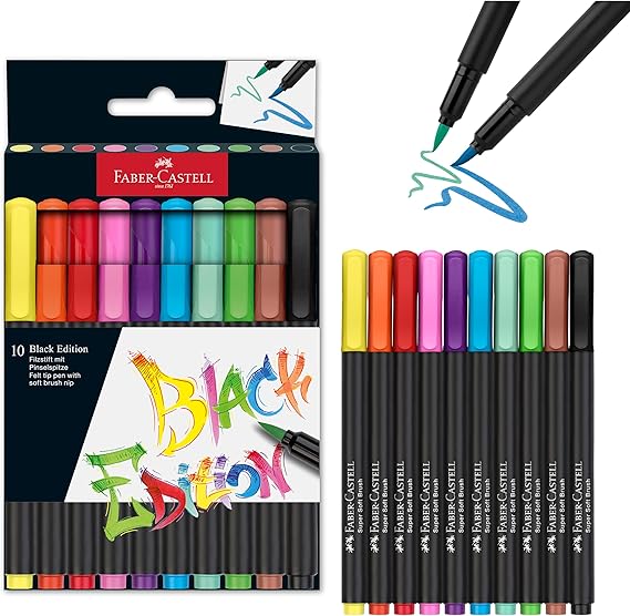 Faber-Castell 116451 - Estuche de lápices de fieltro Black Edition de 10 piezas, con punta de pincel, para niños y adultos oferta Amazon