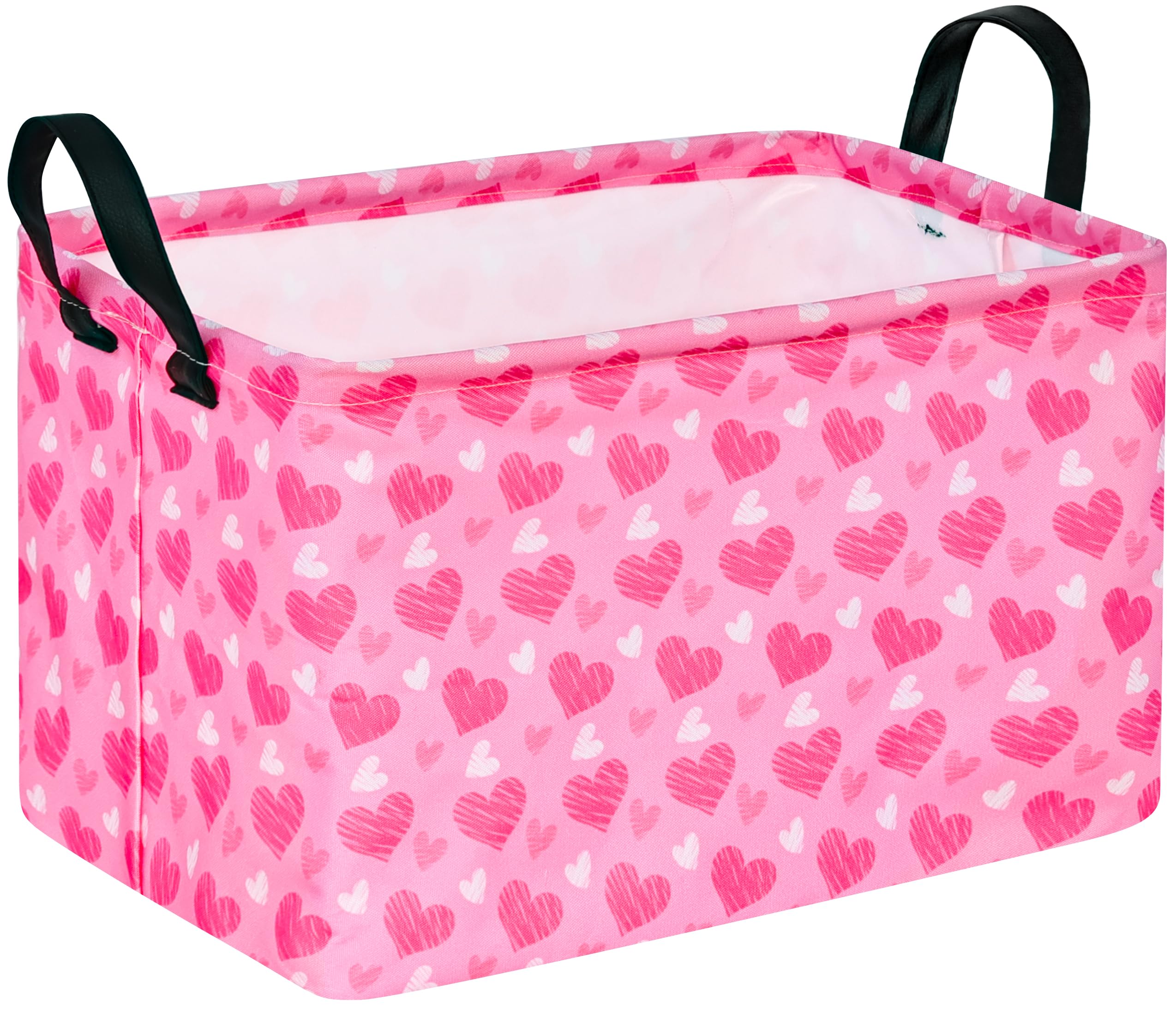 MAIZMZ Girls Storage Basket Heart Print Storage Cube for Women, Closet Shelf Organizer Bins Empty Gift Basket with Handles Girls Nursery hamper Kids Toys Books Box Room Deco