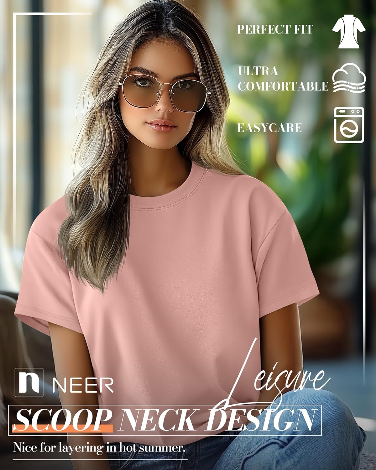 Neer 3 Pack Women’s Short Sleeve T Shirts, Loose Fit Crew Neck Tees Summer Casual Tops Trendy Side Split Shirts - Image 2