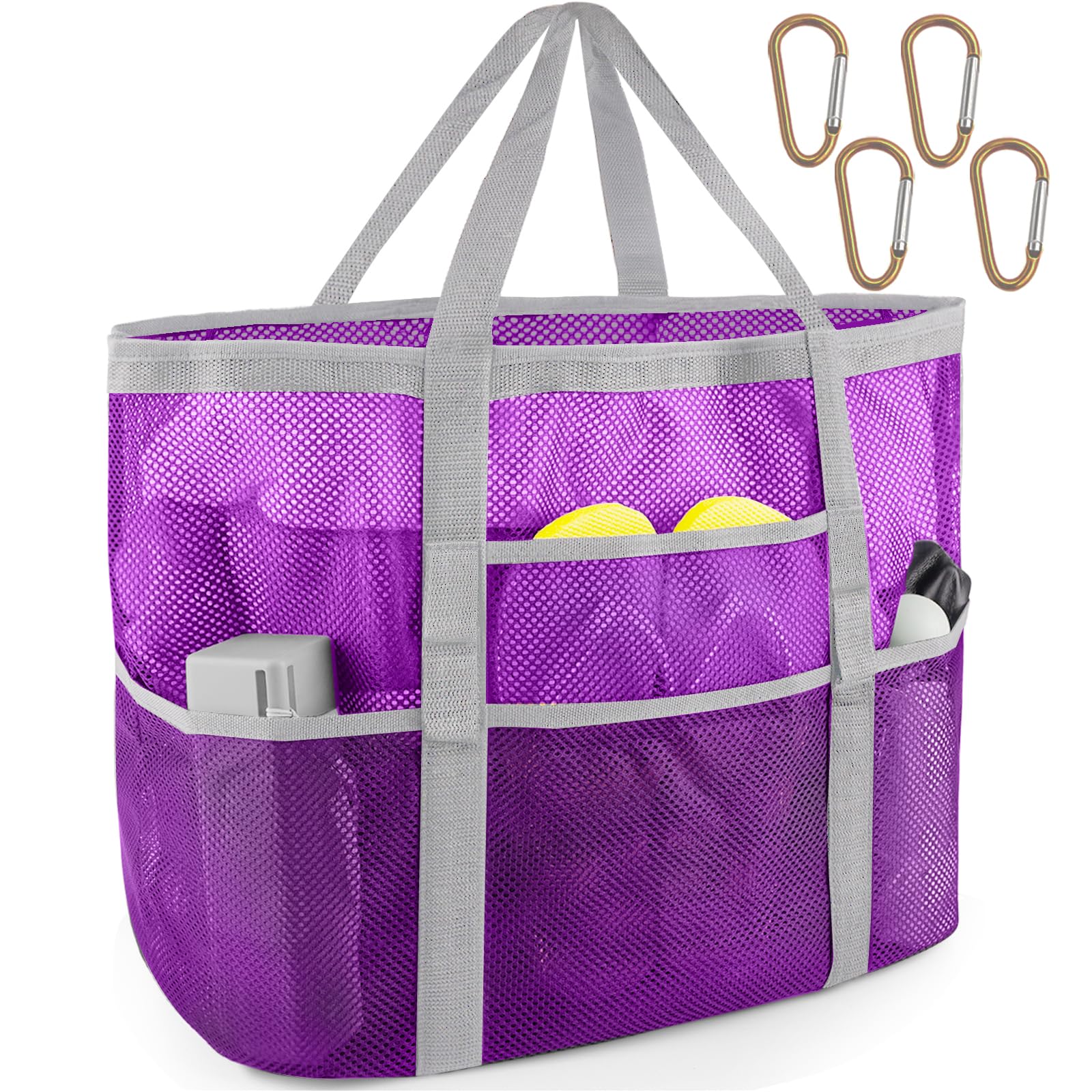 SRISE Mesh Beach Bag - Large Beach Tote Bag for Family Beach Bag for Toys & Vacation Essentials - Purple