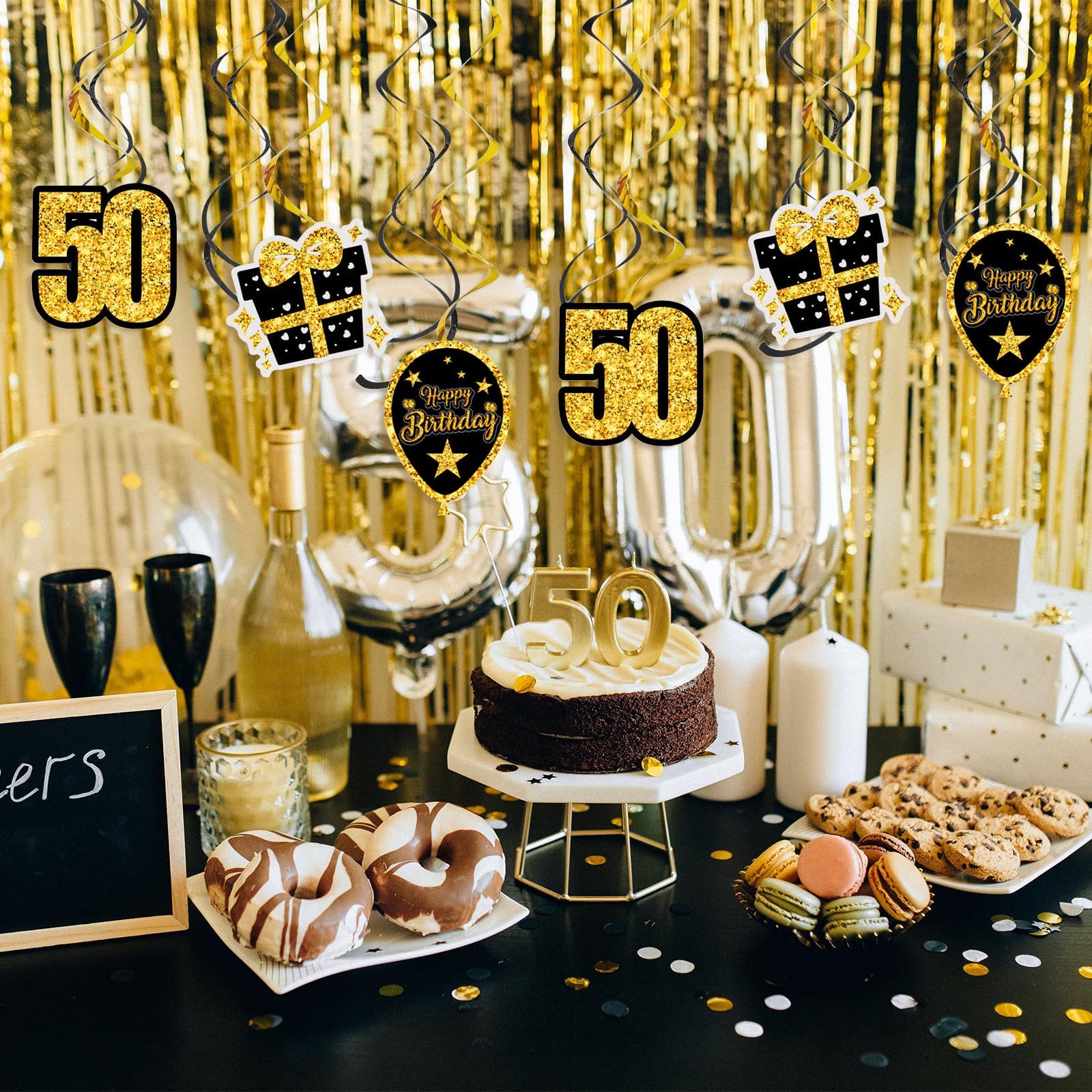 50 Años Decoración Cumpleaños - Espirales Colgantes (pack De 6) - Oro  Rosa/negro/plateado Regalo 50 Aniversario Bodas Oro, image size:1600x1600